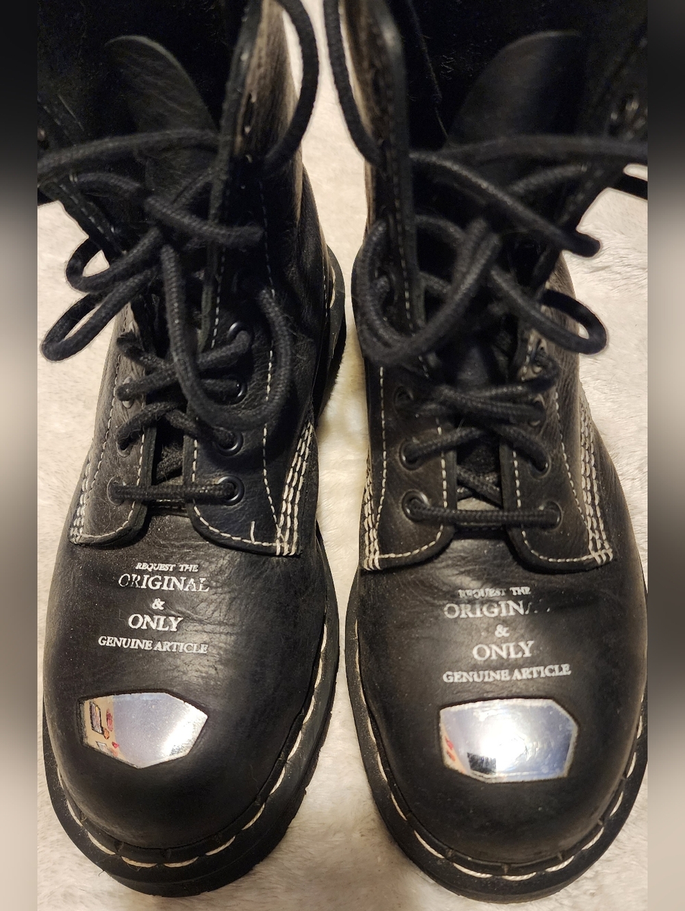 Black Rare Dr. Martens Boots 8 Eye Silver Steel Toe Caps Exposed. Womens Sz 7